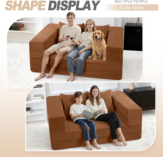 Futon Sofa Bed with Pillow, 3-in-1 Sleeper Sofa Bed with Removable Cover - Image 7