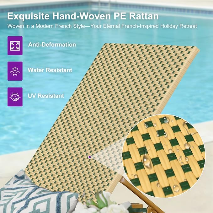 PURPLE LEAF Patio Chaise Lounge French Outdoor Lounger 1 Piece Wood-Grain - Image 4
