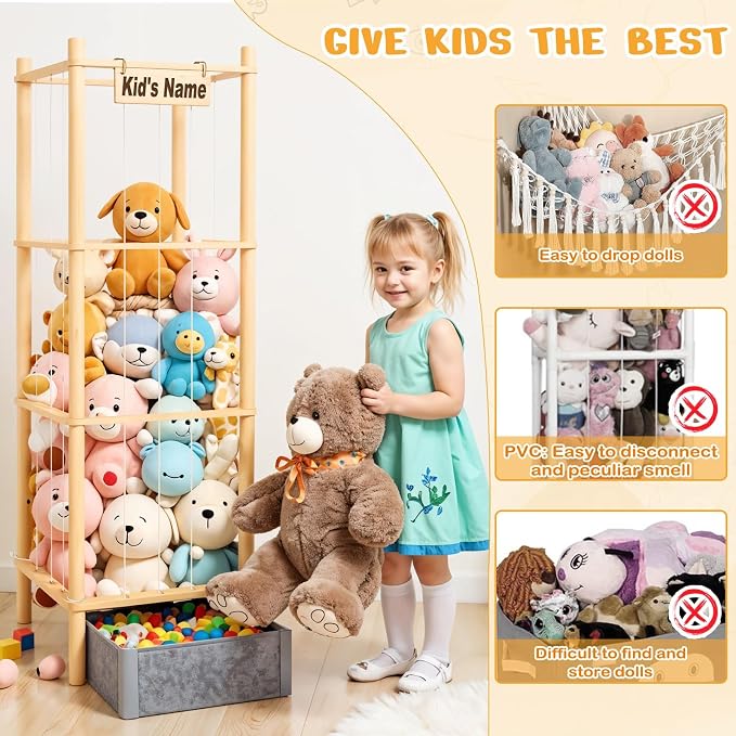 Stuffed Animal Storage with Toys Tray, 57In Large Wooden Stuffy Plushies - Image 3