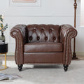 LEVNARY Leather Chesterfield Chair, Mid-Century Modern Single Sofa Chair by LEVNARY