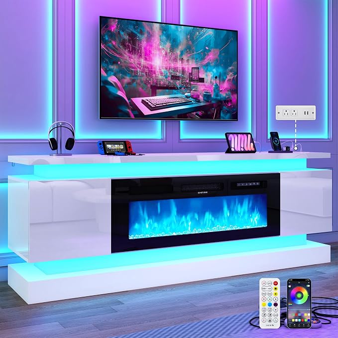 chartustriable 71IN LED TV Stands w/40 inch Fireplace Power Outlet by chartustriable