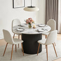 Dining Table Set for 4, Mid Century Modern 47 Inch White Marble-Look Wooden by somedream