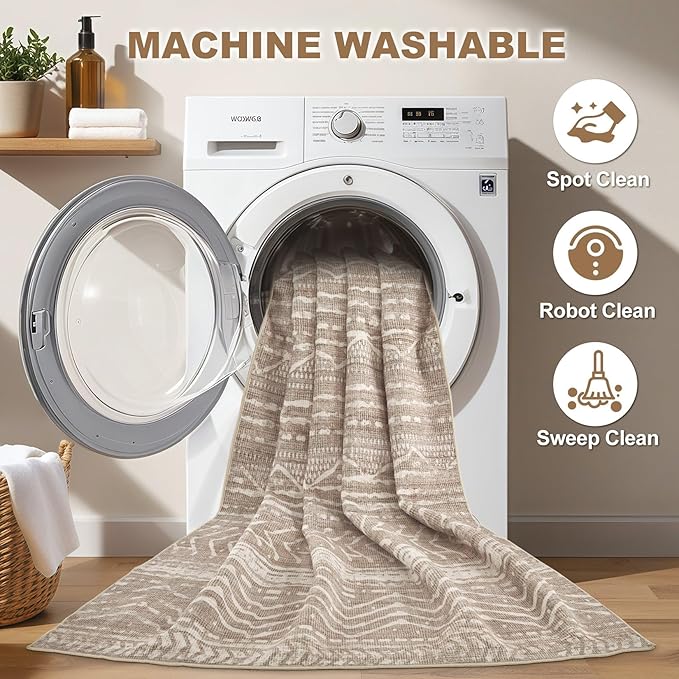 Nakagishi Area Rug Living Room Rugs: 4X4 Machine Washable Boho Large Neutral - Image 2