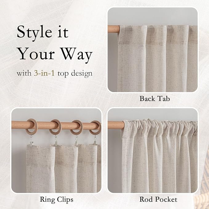 MYSKY HOME Extra Long Curtains for Living Room, Natural Linen Window Curtain - Image 4