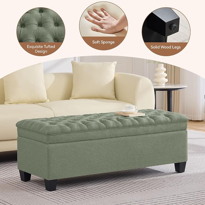WUTUTUEE 50" Fabric Storage Ottoman Bench, Upholstered Rectangle End of Bed - Image 4