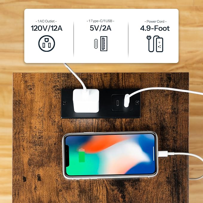 HOOBRO Side Table with Charging Station, Small End Table with USB Port and - Image 5