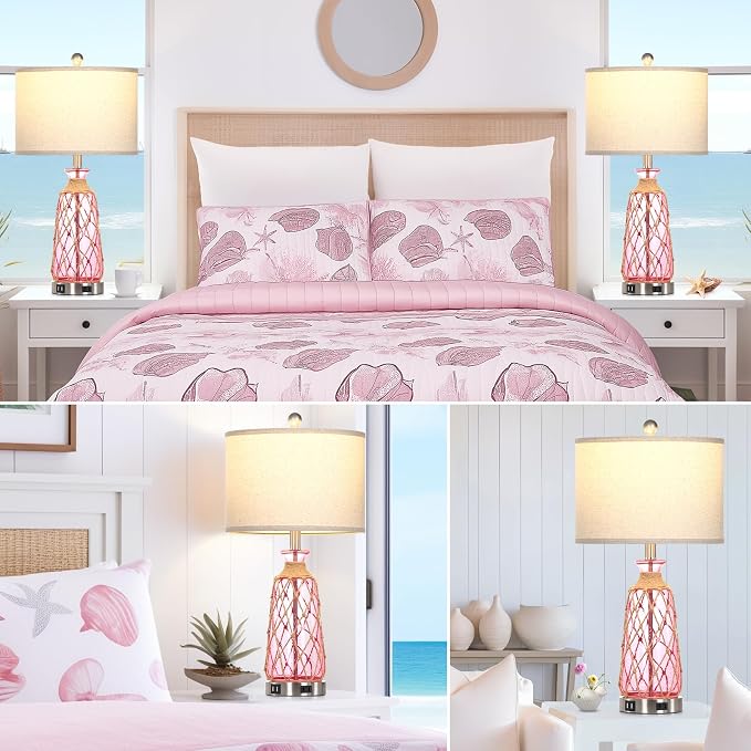 Ruzectt 25.5" Coastal Glass Table Lamps Set of 2, 3-Way Dimmable Touch Control - Image 5