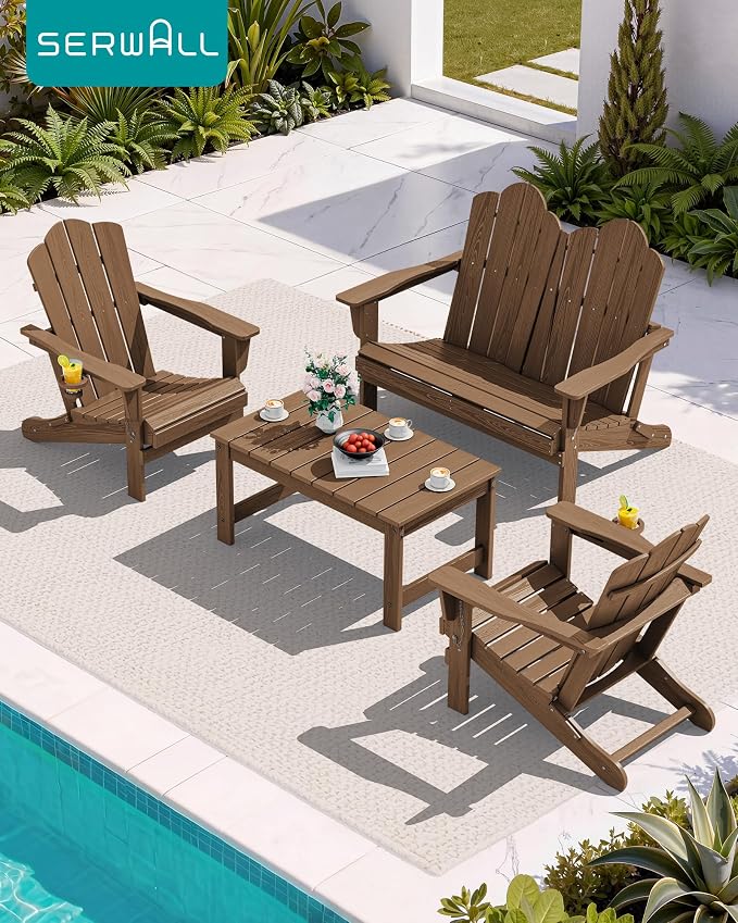 SERWALL 5 Pieces HDPE Patio Adirondack Chair Set, 2 Adirondack Chair - Image 5