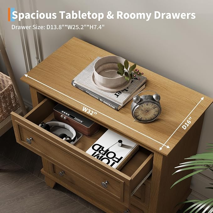 IDEALHOUSE 3 Drawer Dresser, Wooden Storage Chest of Drawers - Image 4