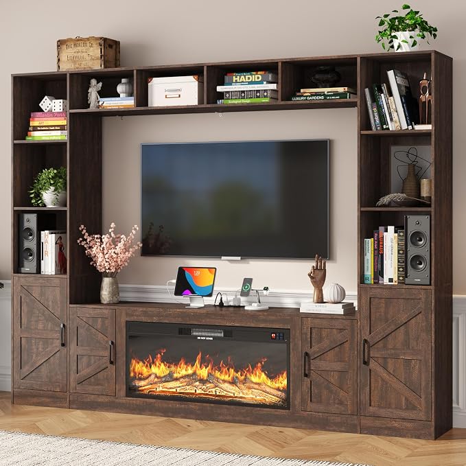 103" Fireplace TV Stand with 40" Electric Fireplace, Farmhouse TV Stand with by StMandyu
