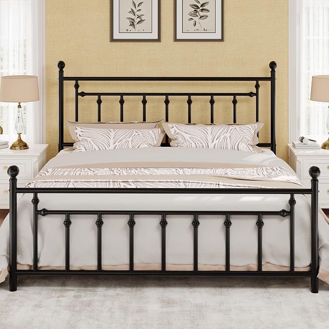 SHA CERLIN 14" King Size Metal Platform Bed Frame/Victorian Headboard and by SHACERLIN