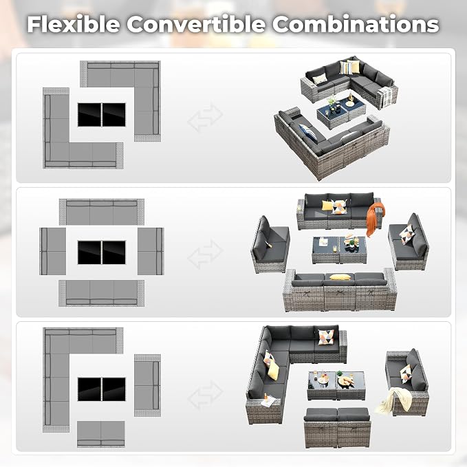 ovios 12 Pieces Patio Furniture Set, Outdoor Wicker Sectional Sofa - Image 2
