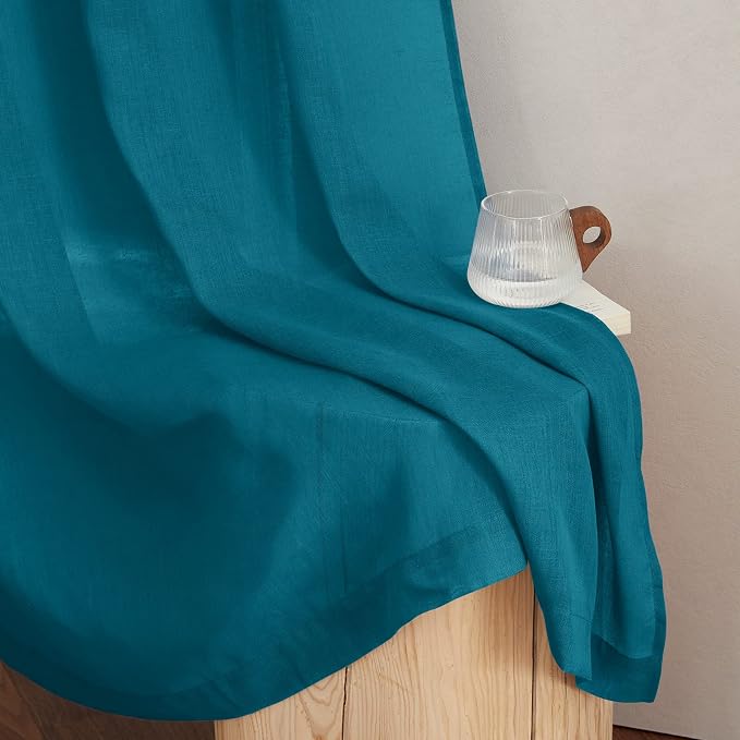 NICETOWN Semi Sheer Curtains Flax Linen Texture, Grommet Retro Window Treatment - Image 8