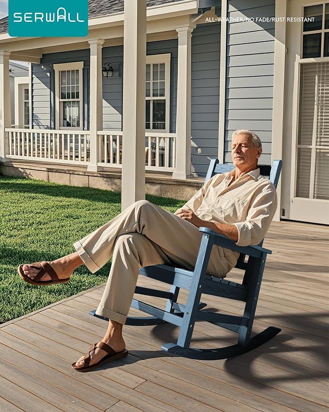 SERWALL Outdoor Rocking Chair Set of 4, HDPE Rocking Chair - Image 2