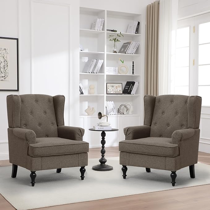 Accent Chair Set of 2, Mid Century Modern Fabric Wingback Chair, Upholstered by choairy