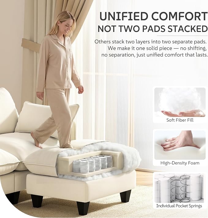 Ihanherry 105" Modular Sectional Sofa, L-Shaped Cloud Couch - Image 5
