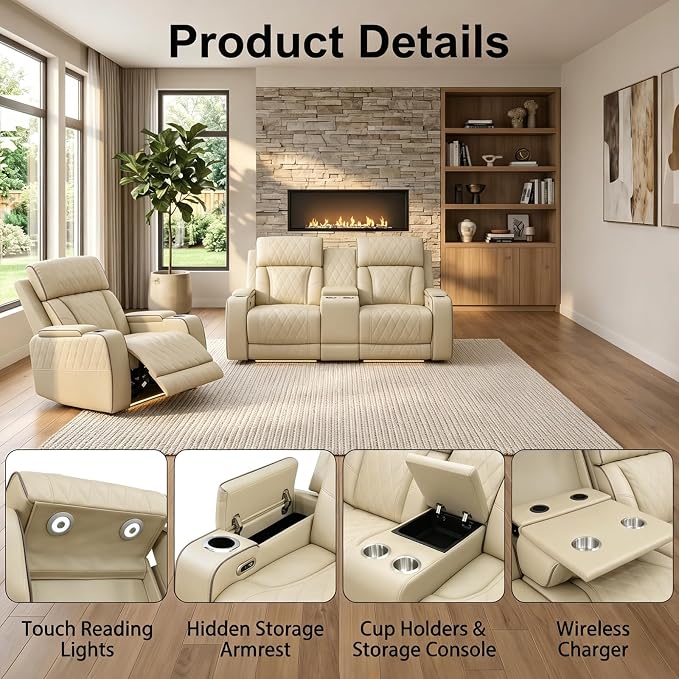 Power Recliner Sofa Set with LED Lights, Includes a Manual Recliner 1 Seat and - Image 3