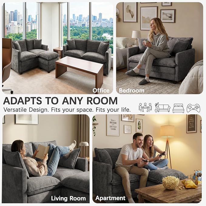 52'' Loveseat Sofa with Ottoman, Cloud Sofa Couch with 27" Deep Seat & 2 Pillows - Image 7