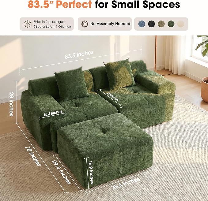 83.5" Boneless Loveseat with Ottoman, Cloud Comfy Couches - Image 7