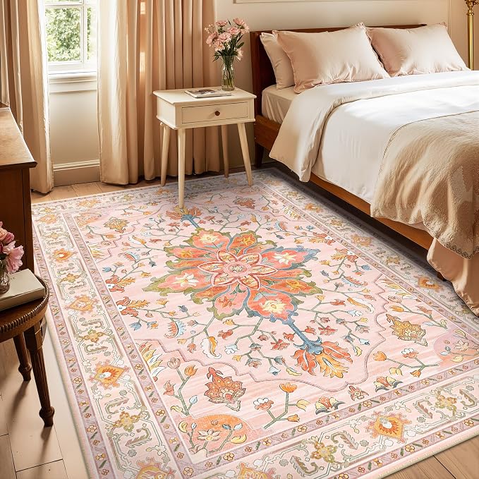RELEANY Area Rugs 6'x8' Washable Non-Slip, Floral Vintage Distress Print - Image 2