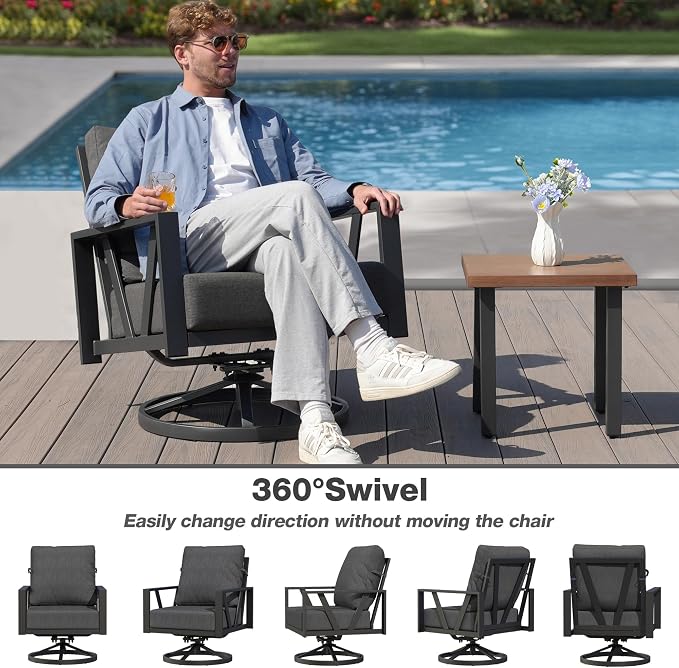 Outdoor Patio Swivel Rocking Chairs Set, Patio Porch Furniture - Image 3