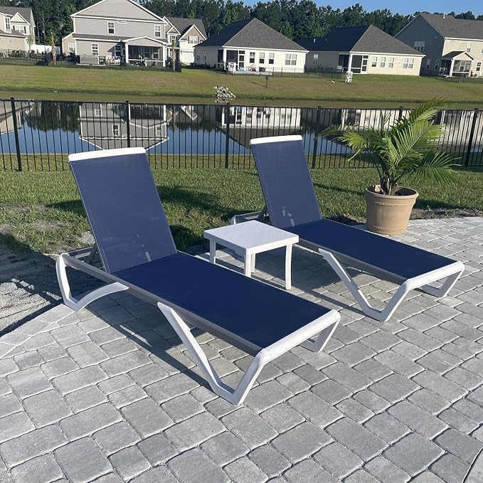 PURPLE LEAF Patio Chaise Lounge Chair Set of 3 Outside Aluminum Plastic - Image 3