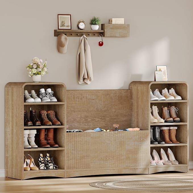 Shoe Cabinet with Bench, U-Shaped Shoe Storage Bench, Tall Shoes Cabinet with by Homiflex