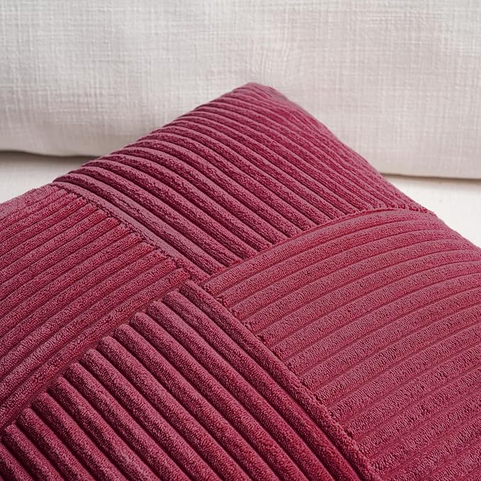 Fancy Homi 2 Packs Burgundy Decorative Throw Pillow Covers 22x22 Inch - Image 3