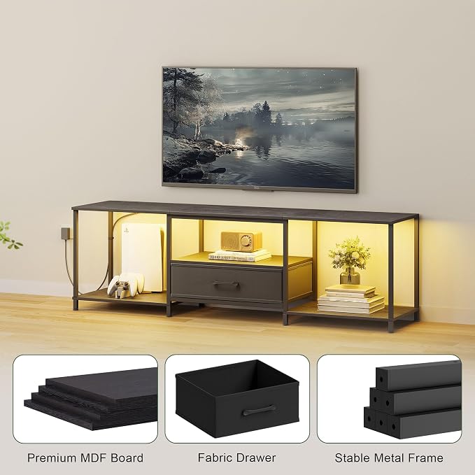 JARHETUN TV Stand with LED Lights, Entertainment Center with Open Shelves and - Image 7