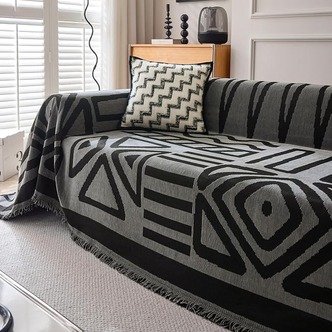 VClife Boho Couch Covers, Modern Checkered Jacquard Couch Covers - Image 3