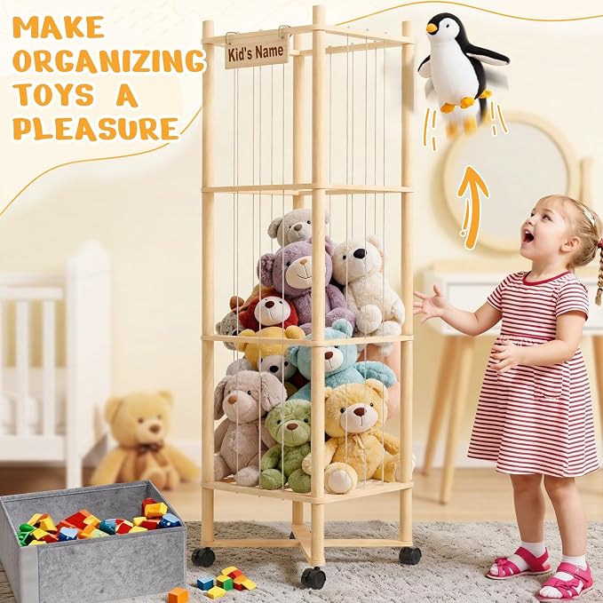 Stuffed Animal Storage with Toys Tray, 57In Large Wooden Stuffy Plushies - Image 5