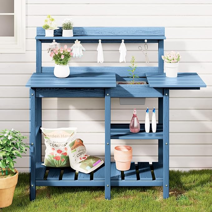 SERWALL Outdoor Potting Bench 2-Piece Set, Rot-Resistant HDPE Potting Table - Image 9