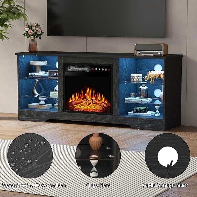 PRETZI Fireplace TV Stand with 18" Fireplace Up to 65" TVs, TV Media Console - Image 5