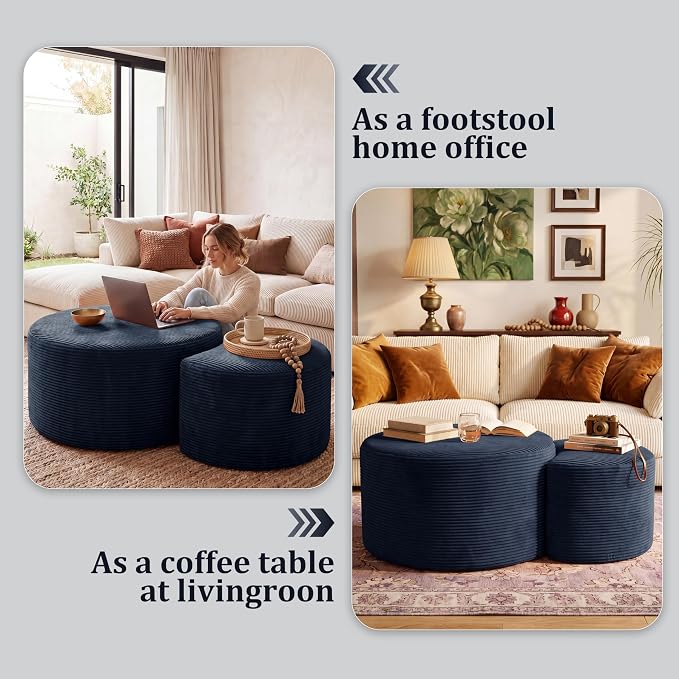 BSHOMGI Nesting Coffee Table Set of 2, Corduroy Ottoman Soft Foot Rest Movable - Image 5