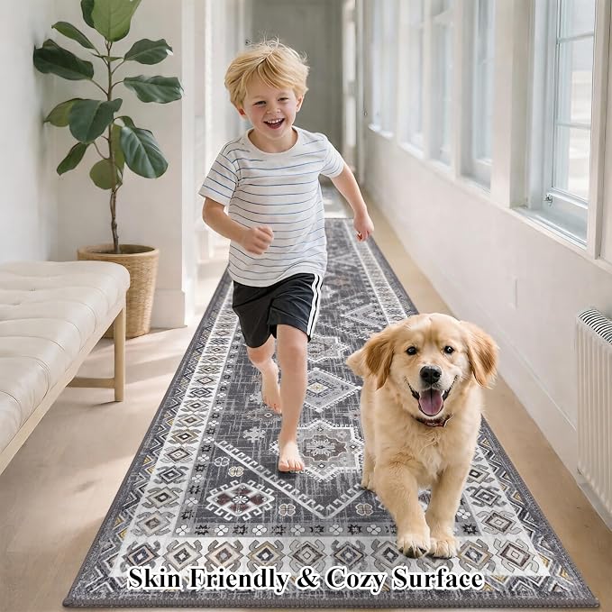 HEBE Washable Kitchen Rugs Runner 2'x 8', Non Slip Hallway Runner Rug, Low Pile - Image 9