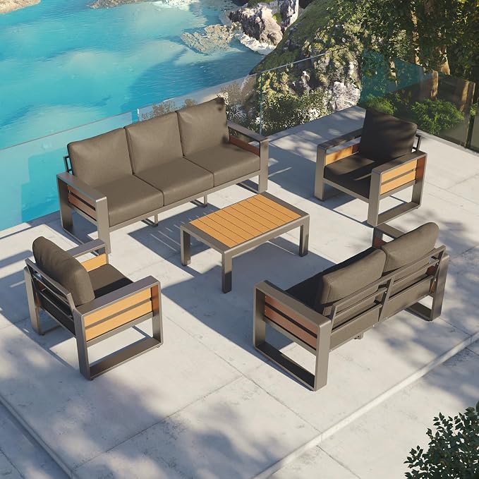 Aoxun Aluminum Patio Furniture Set, 7 Seats Luxury Metal Patio Furniture - Image 8
