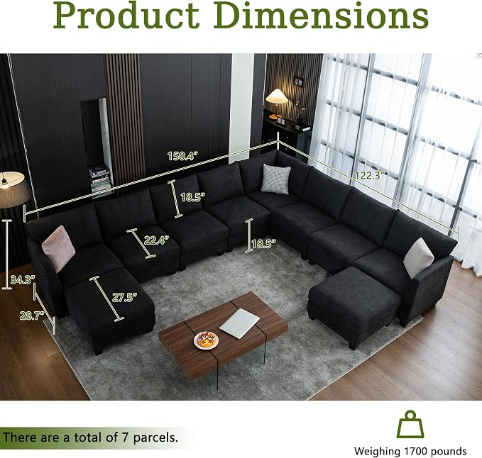 150.4" Large Sectional Couches for Living Room, 8 Seater L Shaped Modular - Image 2