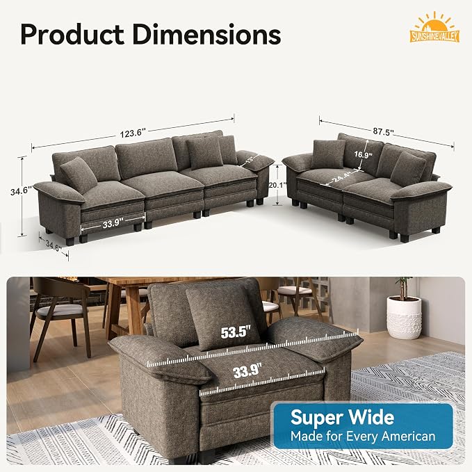 SUNSHINE VALLEY 2 Piece Living Room Sofa Furniture Set, Oversized Chenille - Image 2