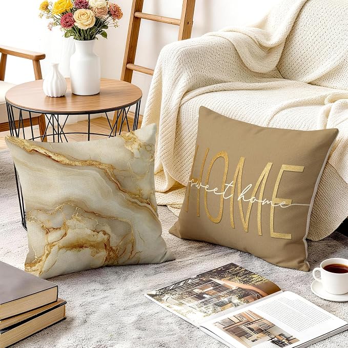 OBSEDE Inspirational Beige Marble Decorative Throw Pillow Covers 18 × 18 in - Image 6
