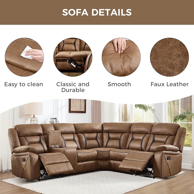 EBELLO Manual Reclining Sectional Sofa - Image 6