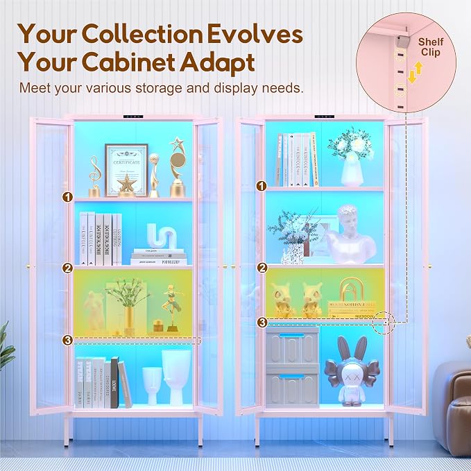 UNICOLY Display Cabinet with Glass Doors, Glass Display Cabinet with 8 Color - Image 6