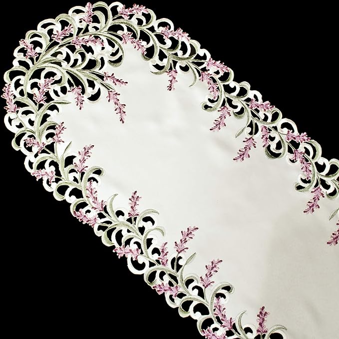 Embroidered Purple Embroidered Lavender Lilac Table Runner, Dresser Scarf - Image 4