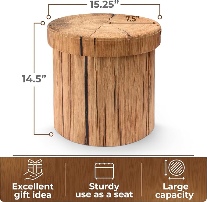 Sorbus Tree Stump Stool, Toy Storage Ottoman 15 Inch Fake tree stumps Log Stool - Image 3