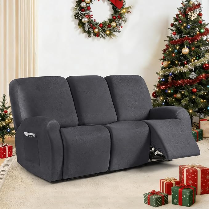 ANARACHON Leather Look Recliner Couch Cover, 8-Pieces Stretch Recliner Sofa - Image 2
