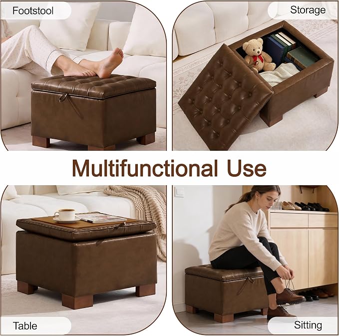 WUTUTUEE 24" Faux Leather Square Storage Ottoman - Image 6