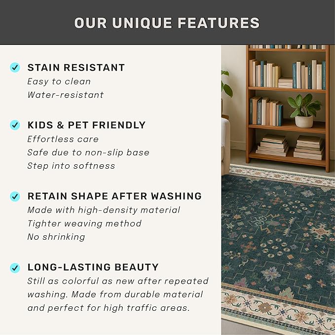 Hazo Haus Vintage Dark Green 6x9 Dining Room Rugs - Image 7