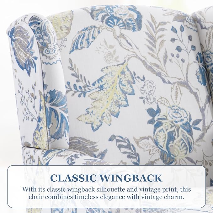 HUIMO Printed Wingback Accent Chair, Linen Upholstered High Back Armchair - Image 6