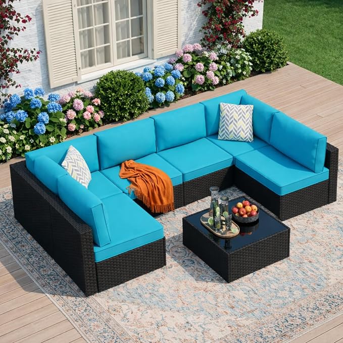 JAMFLY 7-Piece Outdoor Patio Furniture Set, Modular PE Rattan Sectional Sofa by JAMFLY