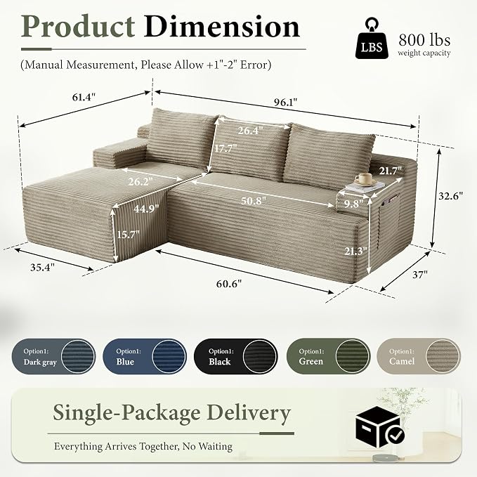 96" Sectional Couches for Living Room Cloud Couch Sofa - Image 2