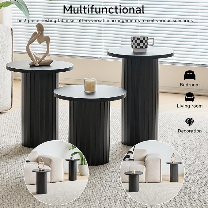 Round Nesting Coffee Table Set of 3 Mid Century Modern Wood Round Coffee Tables - Image 6